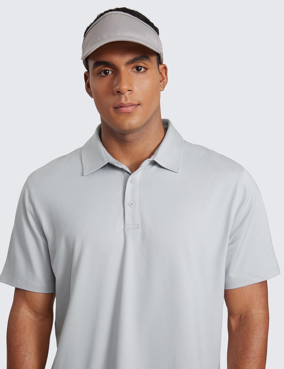 imageCRZ YOGA Cloud Jersey Polo Shirts for Men  Midweight Golf Short Sleeve Tops Soft Athletic Casual TShirtsPlatinum Grey