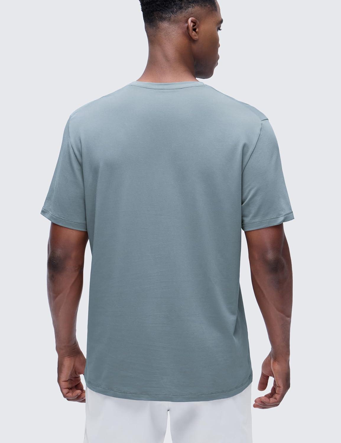 imageCRZ YOGA CottonBlend Athletic Shirts for Men  Short Sleeve Moisture Wicking Soft Workout Casual Tee Tops Basic TShirtBelgian Blue