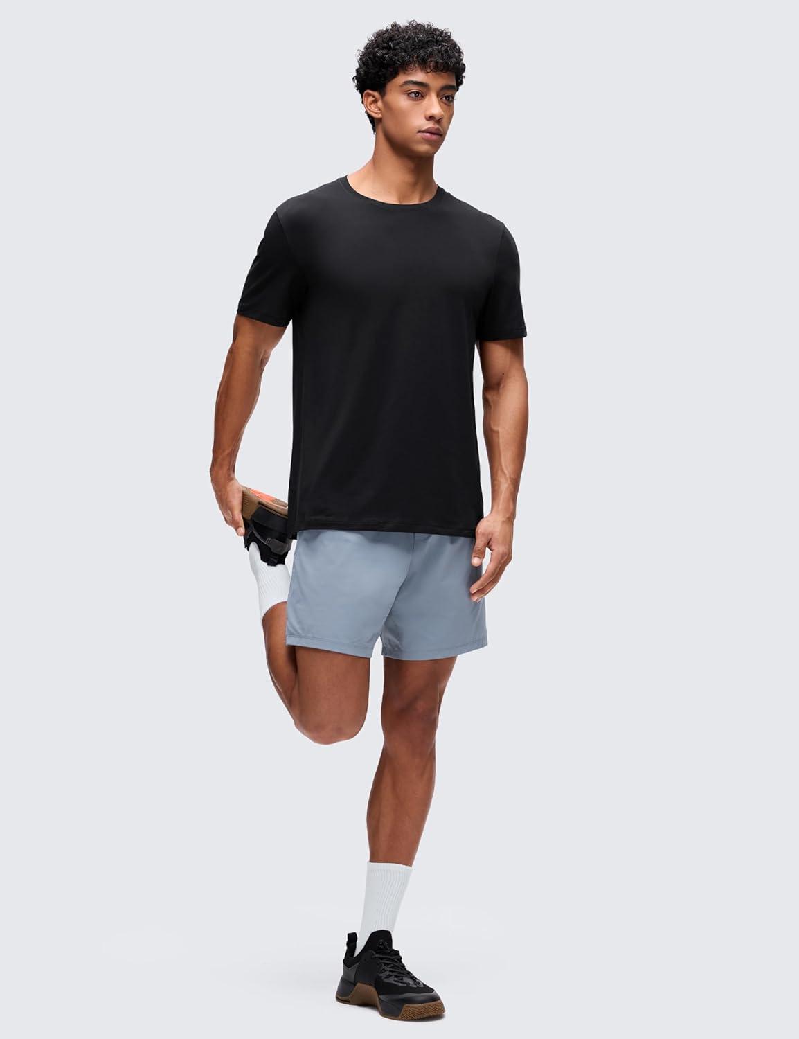 imageCRZ YOGA CottonBlend Athletic Shirts for Men  Short Sleeve Moisture Wicking Soft Workout Casual Tee Tops Basic TShirtBlack