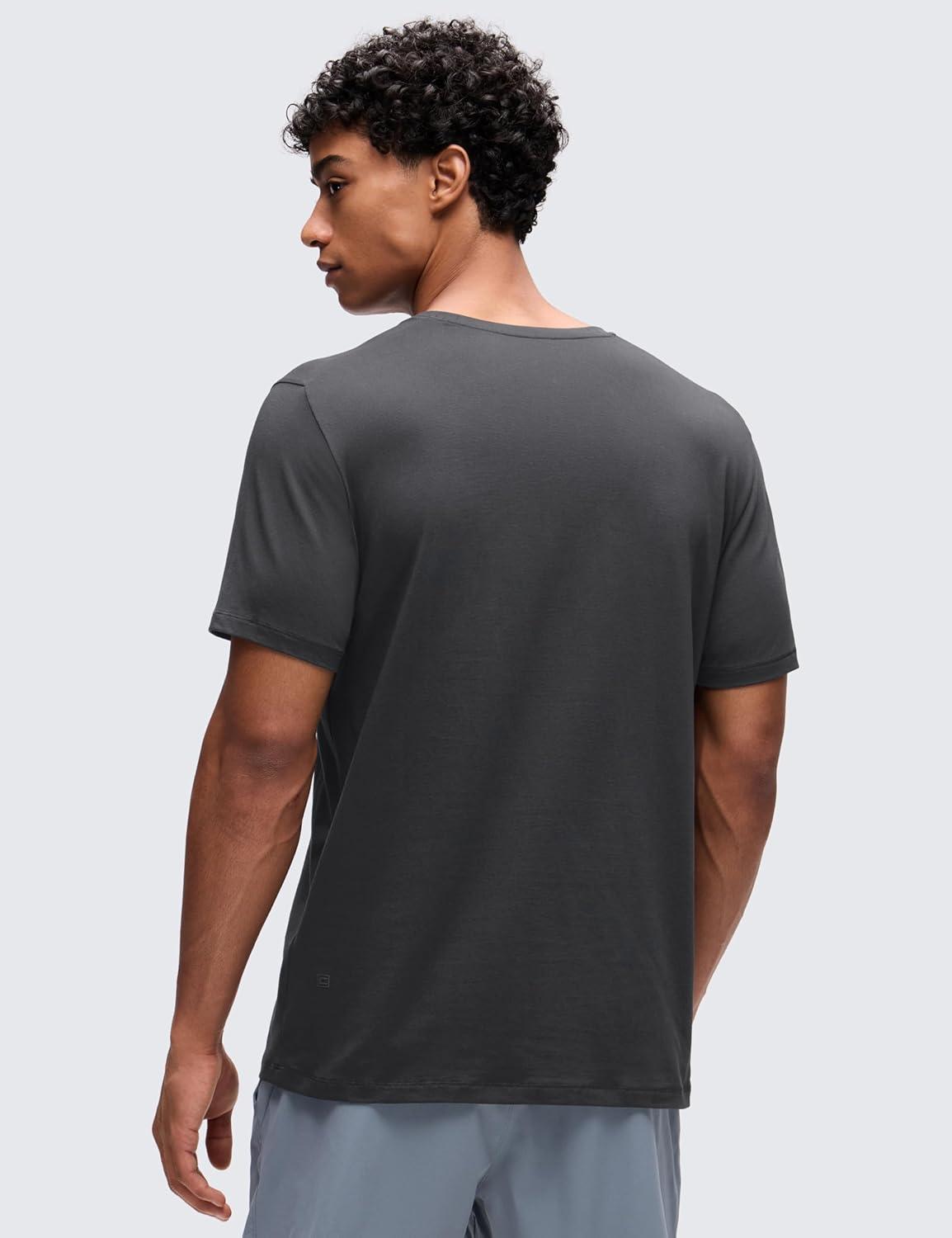 imageCRZ YOGA CottonBlend Athletic Shirts for Men  Short Sleeve Moisture Wicking Soft Workout Casual Tee Tops Basic TShirtMysterious Grey