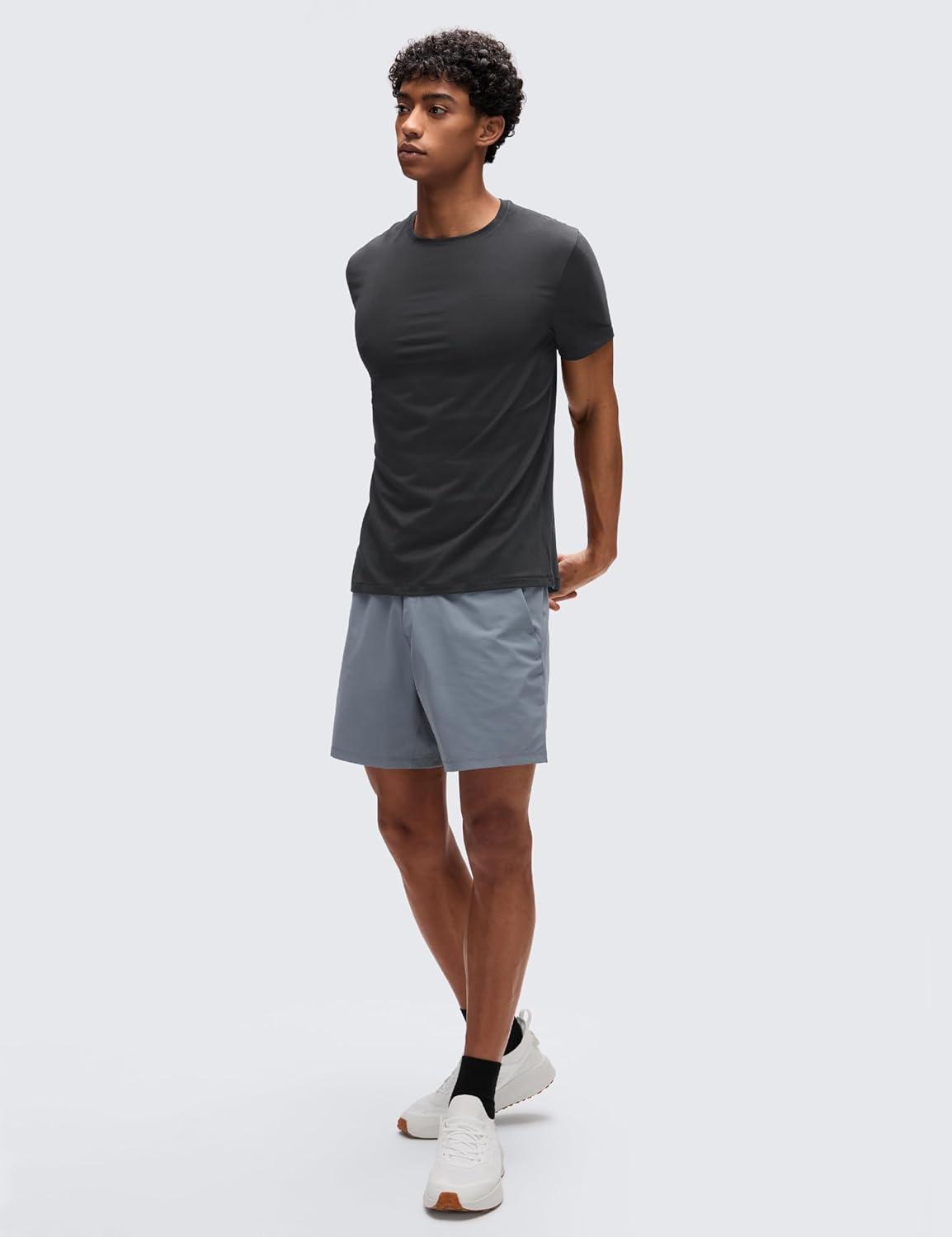 imageCRZ YOGA CottonBlend Athletic Shirts for Men  Short Sleeve Moisture Wicking Soft Workout Casual Tee Tops Basic TShirtMysterious Grey