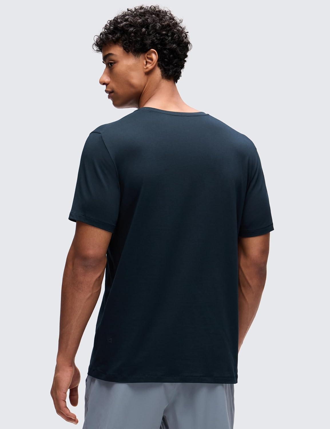 imageCRZ YOGA CottonBlend Athletic Shirts for Men  Short Sleeve Moisture Wicking Soft Workout Casual Tee Tops Basic TShirtTrue Navy