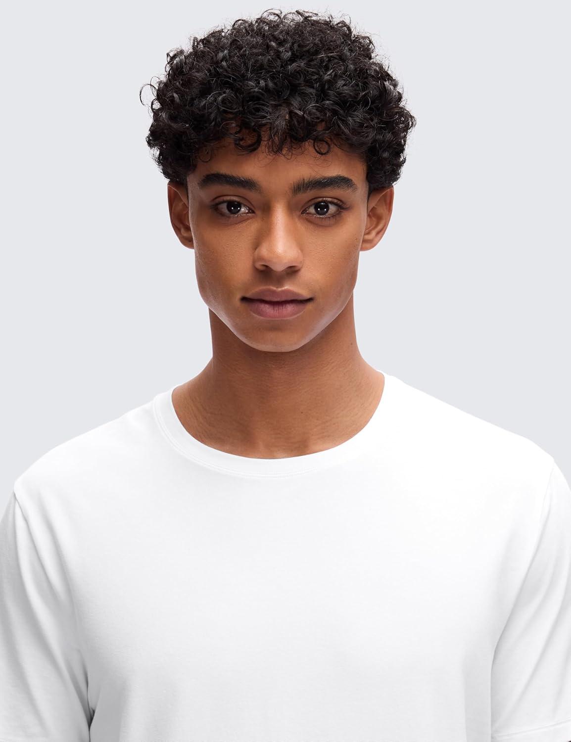 imageCRZ YOGA CottonBlend Athletic Shirts for Men  Short Sleeve Moisture Wicking Soft Workout Casual Tee Tops Basic TShirtWhite