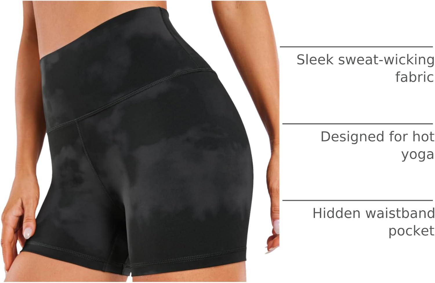 imageCRZ YOGA Naked Feeling Biker Shorts 4  High Waist Yoga Workout Running Gym Spandex WomensBlack Tie Dye Flowers