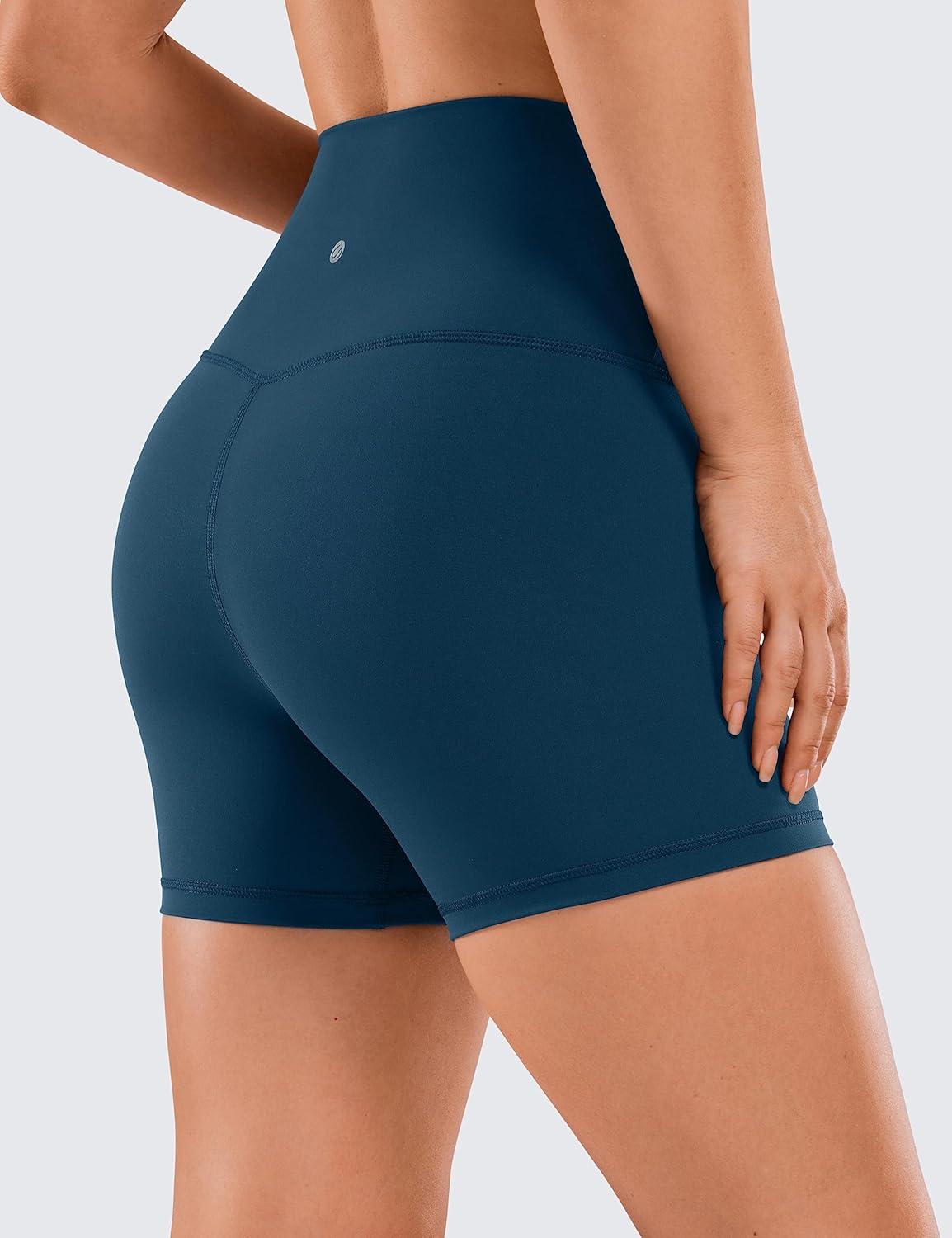 imageCRZ YOGA Naked Feeling Biker Shorts 4  High Waist Yoga Workout Running Gym Spandex WomensFrench Navy