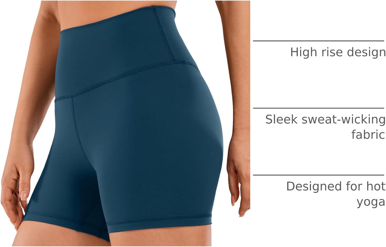 imageCRZ YOGA Naked Feeling Biker Shorts 4  High Waist Yoga Workout Running Gym Spandex WomensFrench Navy