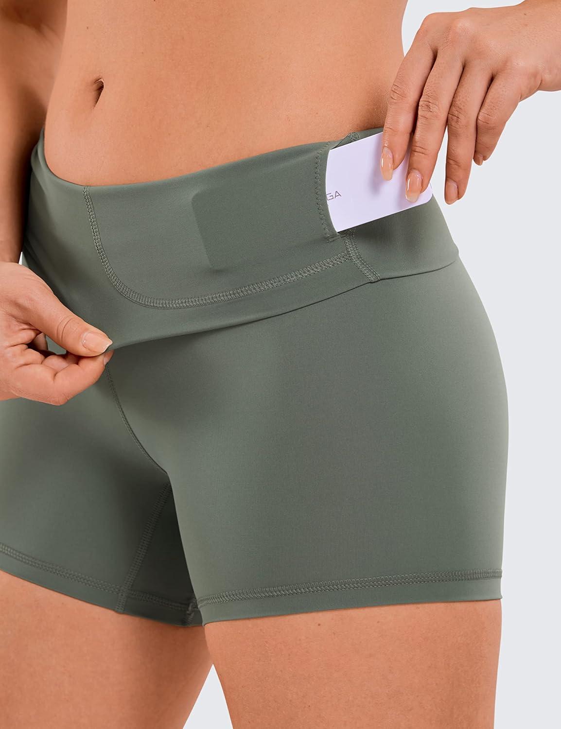 imageCRZ YOGA Naked Feeling Biker Shorts 4  High Waist Yoga Workout Running Gym Spandex WomensGrey Sage