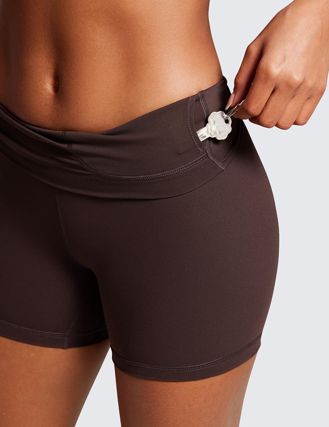 imageCRZ YOGA Naked Feeling Biker Shorts 4  High Waist Yoga Workout Running Gym Spandex WomensHot Fudge Brown