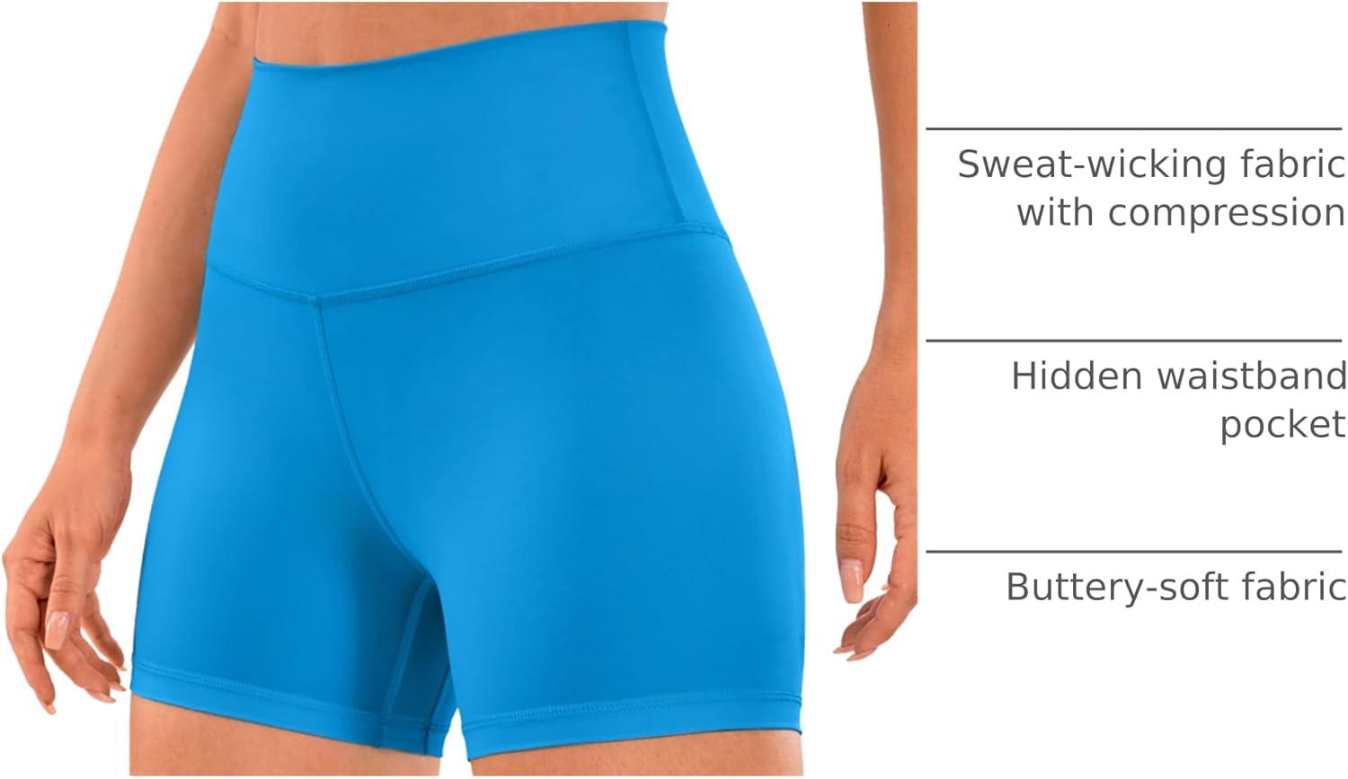 imageCRZ YOGA Naked Feeling Biker Shorts 4  High Waist Yoga Workout Running Gym Spandex WomensMadagascar Blue