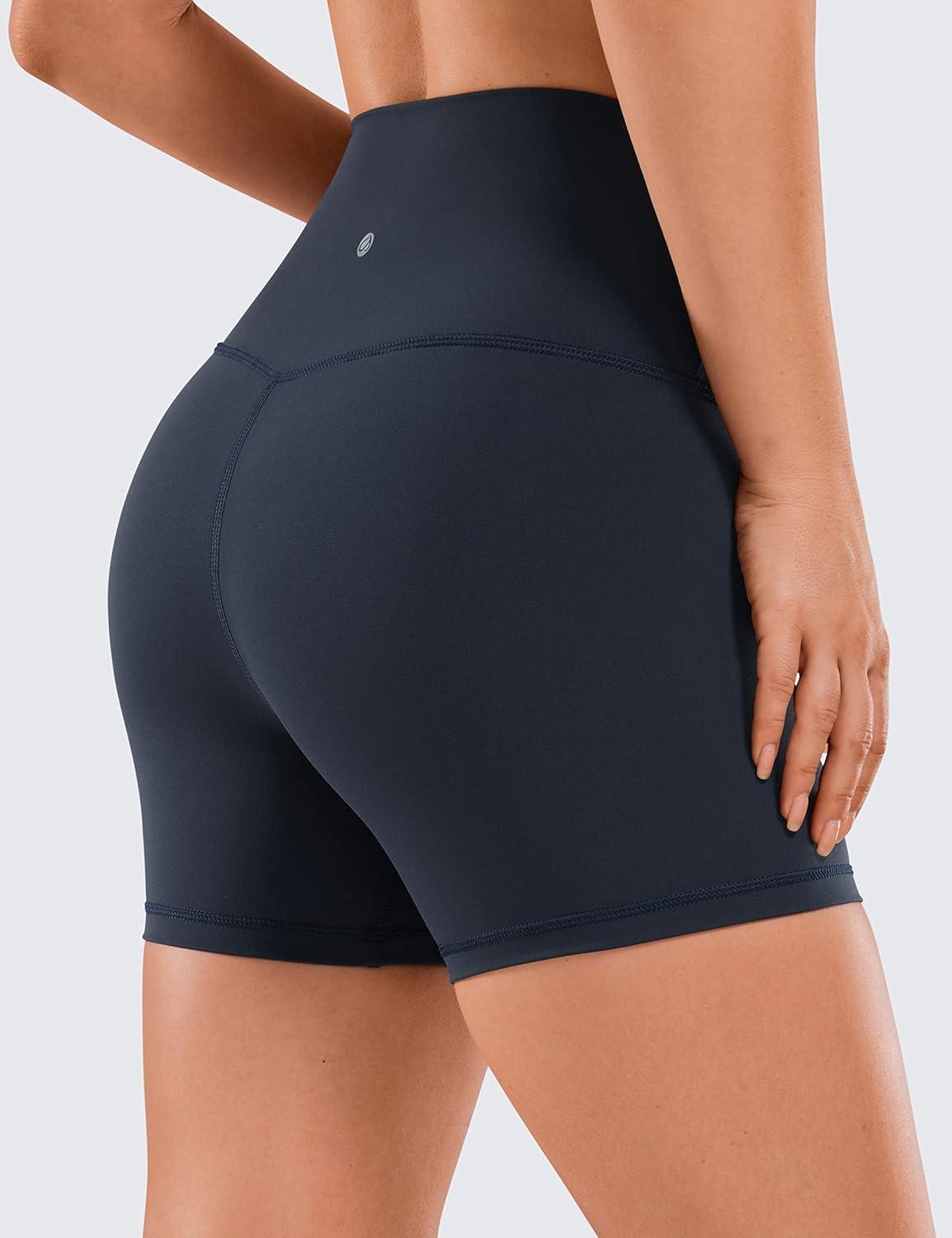 imageCRZ YOGA Naked Feeling Biker Shorts 4  High Waist Yoga Workout Running Gym Spandex WomensNavy