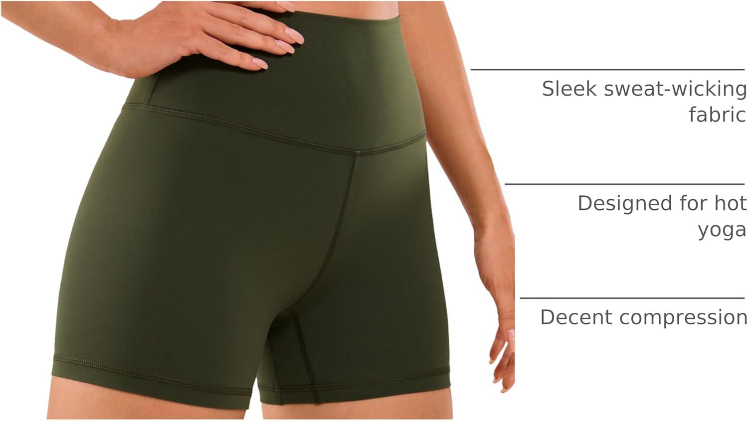 imageCRZ YOGA Naked Feeling Biker Shorts 4  High Waist Yoga Workout Running Gym Spandex WomensOlive Green