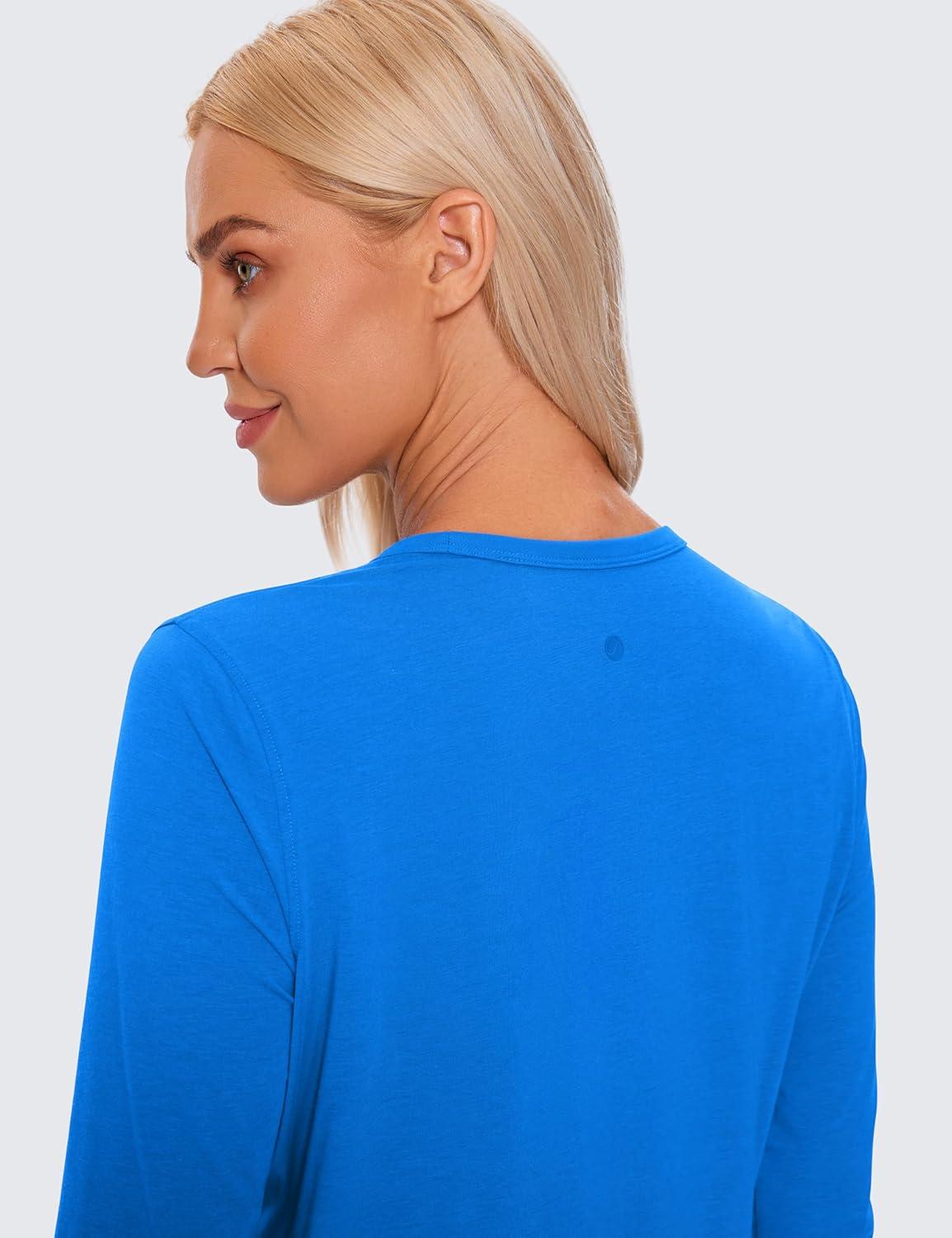 imageCRZ YOGA Pima Cotton Long Sleeve Workout Shirts for Women Loose Cropped Tops Athletic Sports TShirtSparkle Blue