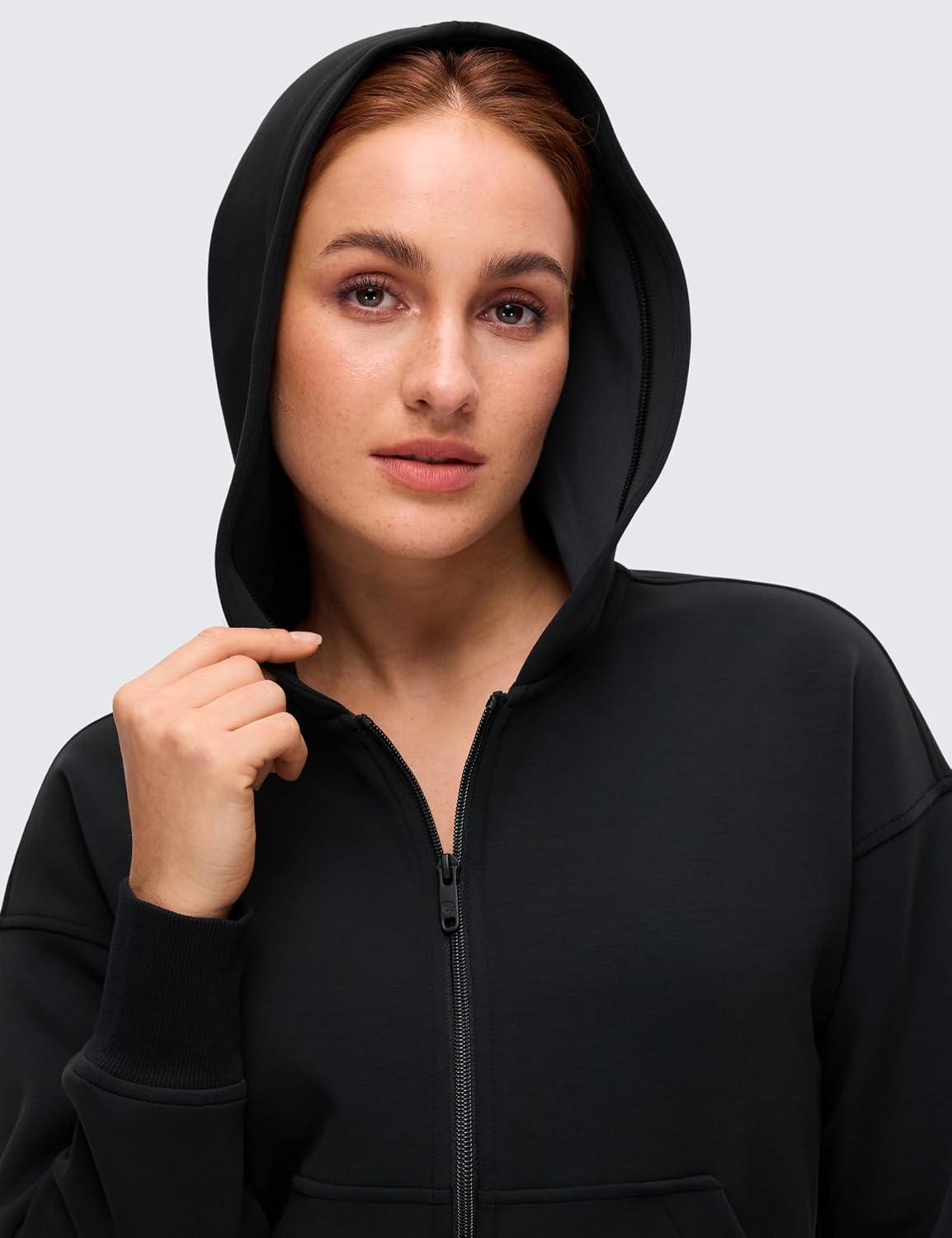 imageCRZ YOGA SoftAura Full Zip Hoodies for Women  Workout Casual Zipper Hooded Sweat Shirts with PocketsBlack