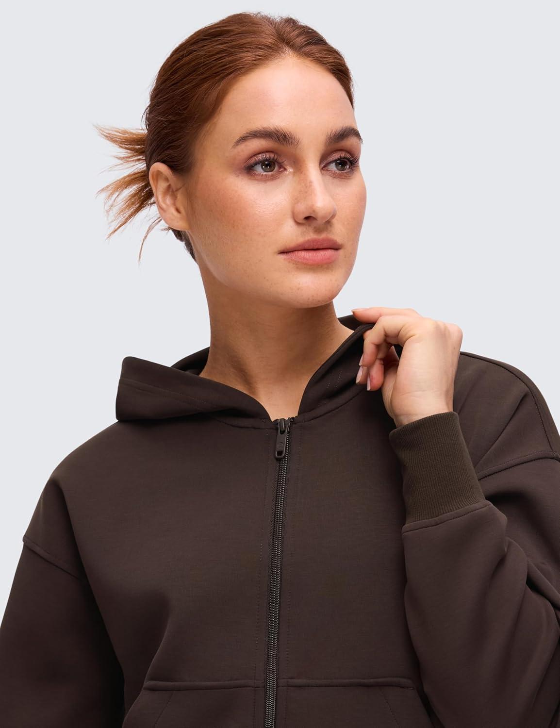 imageCRZ YOGA SoftAura Full Zip Hoodies for Women  Workout Casual Zipper Hooded Sweat Shirts with PocketsHot Fudge Brown