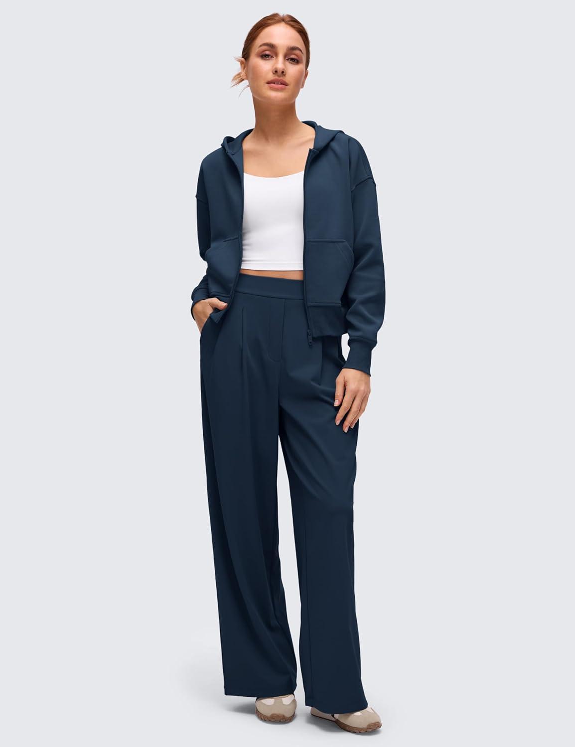 imageCRZ YOGA SoftAura Full Zip Hoodies for Women  Workout Casual Zipper Hooded Sweat Shirts with PocketsInk Blue