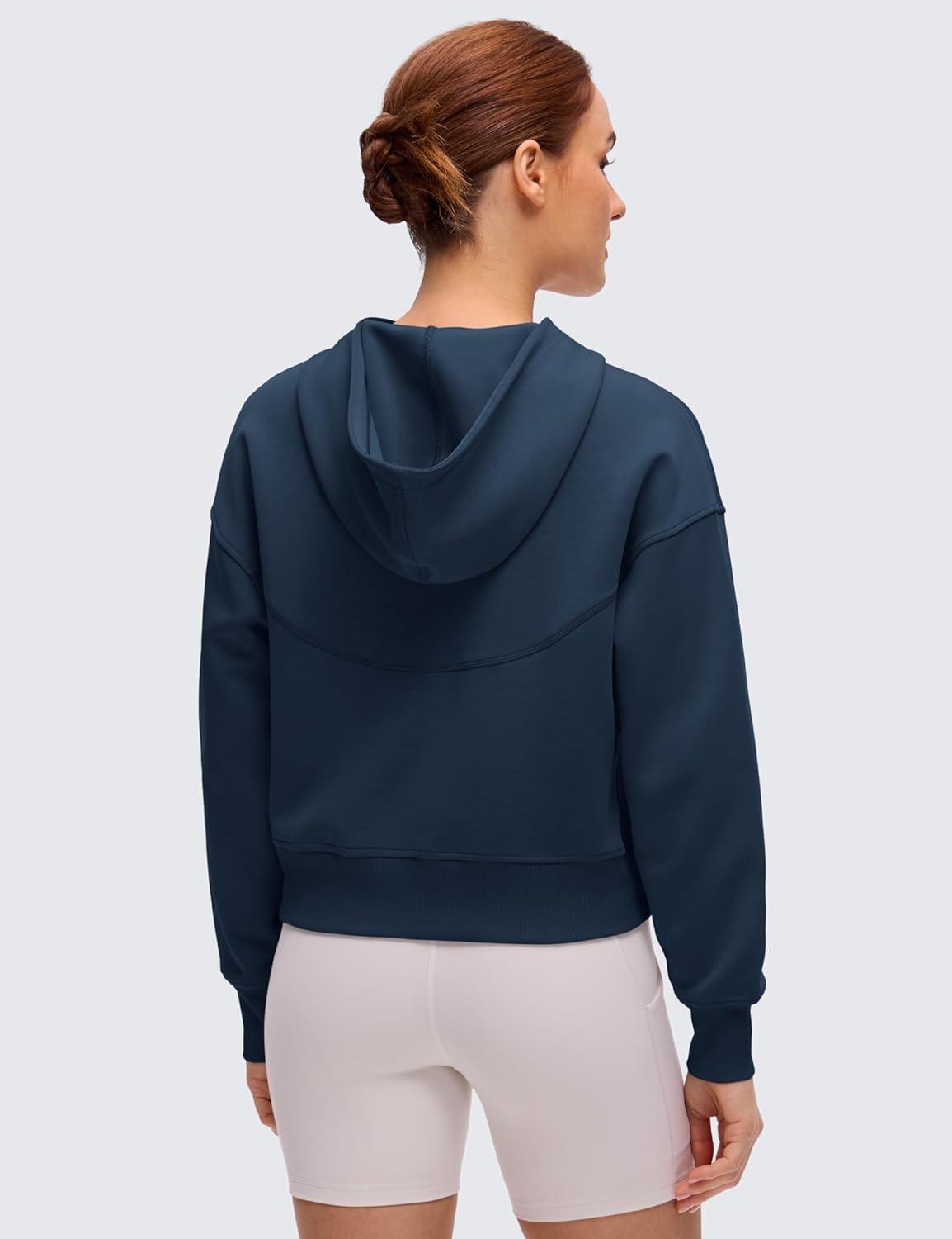 imageCRZ YOGA SoftAura Full Zip Hoodies for Women  Workout Casual Zipper Hooded Sweat Shirts with PocketsInk Blue