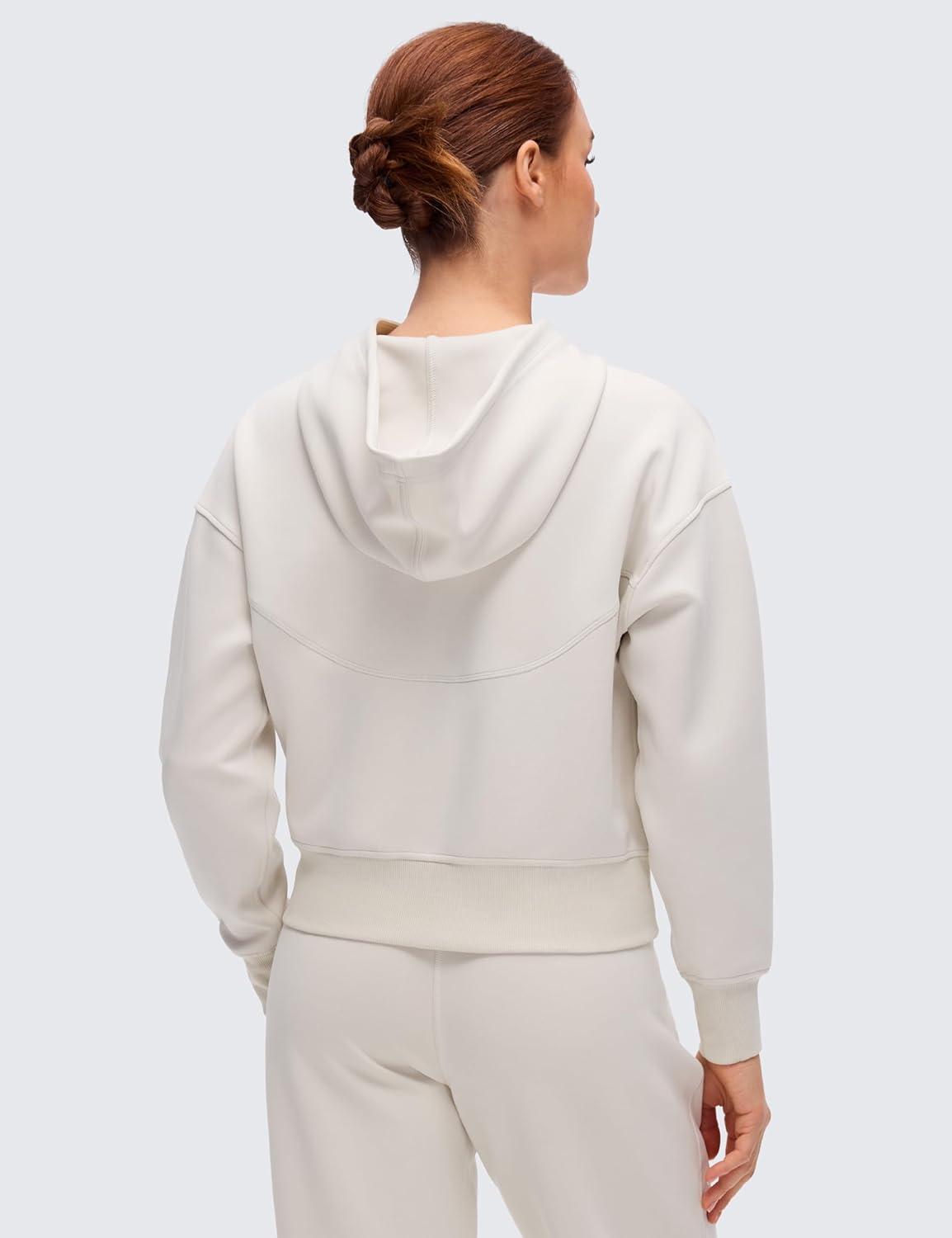 imageCRZ YOGA SoftAura Full Zip Hoodies for Women  Workout Casual Zipper Hooded Sweat Shirts with PocketsMilky White