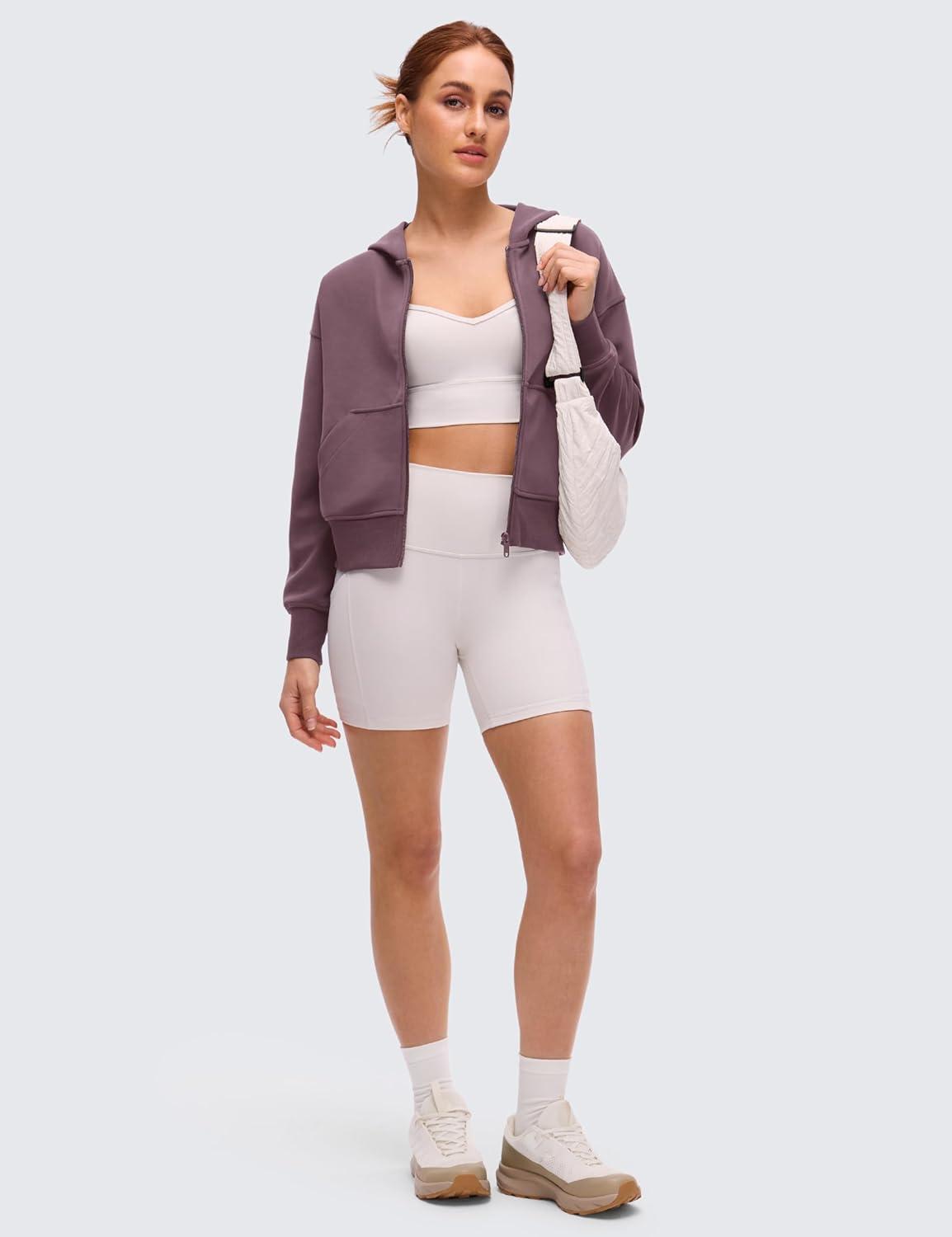 imageCRZ YOGA SoftAura Full Zip Hoodies for Women  Workout Casual Zipper Hooded Sweat Shirts with PocketsRipe Plum