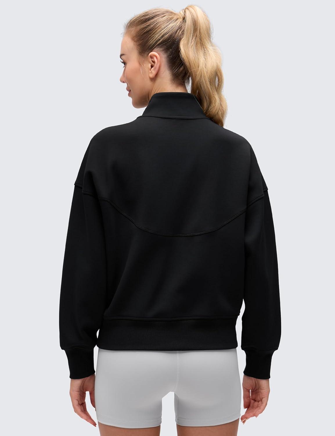 imageCRZ YOGA SoftAura Full Zip Sweatshirt for Women  Workout Casual Zipper Funnel Neck Sweat Shirts Jackets with PocketsBlack