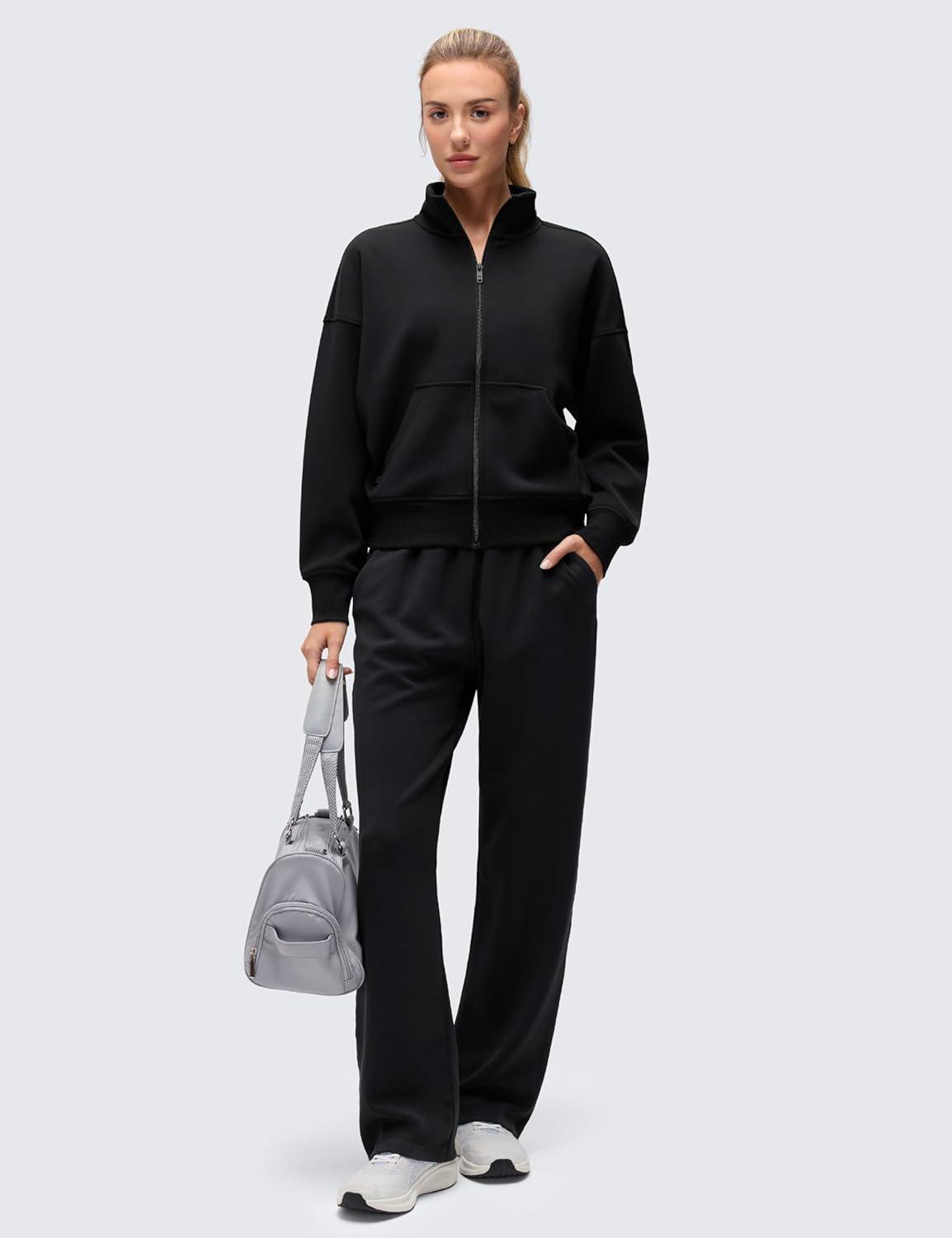 imageCRZ YOGA SoftAura Full Zip Sweatshirt for Women  Workout Casual Zipper Funnel Neck Sweat Shirts Jackets with PocketsBlack