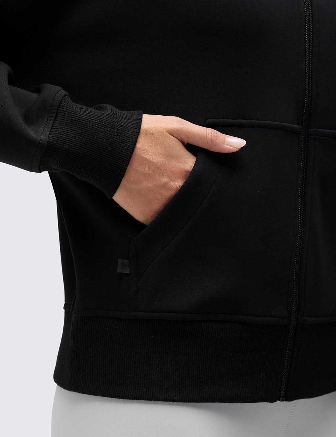 imageCRZ YOGA SoftAura Full Zip Sweatshirt for Women  Workout Casual Zipper Funnel Neck Sweat Shirts Jackets with PocketsBlack