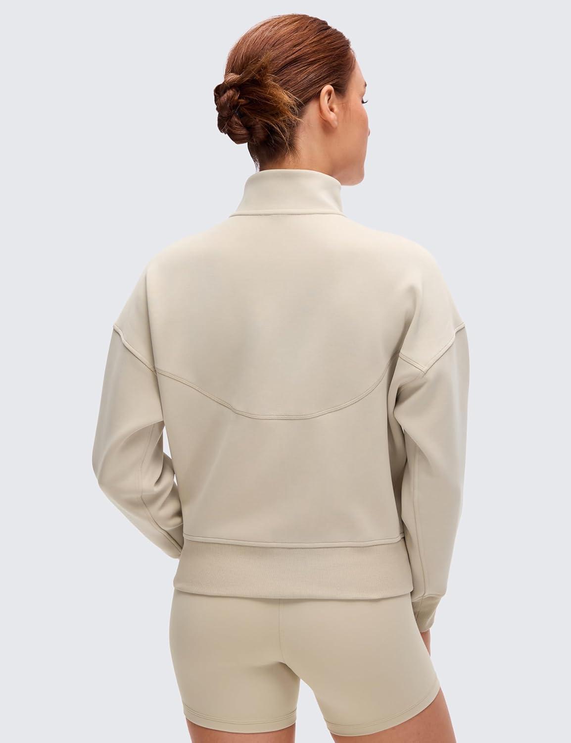 imageCRZ YOGA SoftAura Full Zip Sweatshirt for Women  Workout Casual Zipper Funnel Neck Sweat Shirts Jackets with PocketsMojave Tan