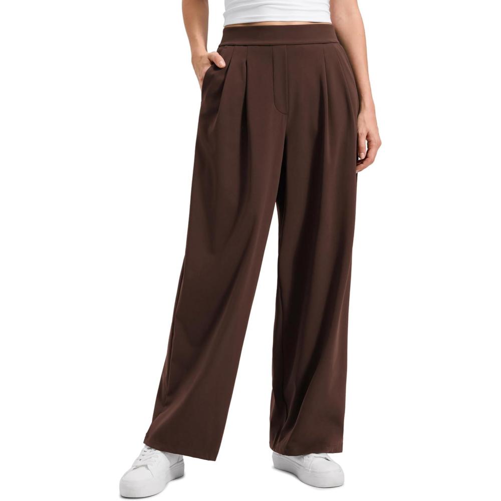 imageCRZ YOGA 4Way Stretch Wide Leg Work Pants for Women 29quot  Bussiness Casual Trousers with PocketsLava Brown