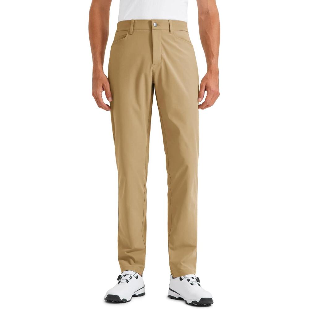 imageCRZ YOGA All Day Comfy 5Pocket Golf Pants for Men  28quot30quot32quot34quot Quick Dry Lightweight Casual Work Stretch TrousersKhaki Sand