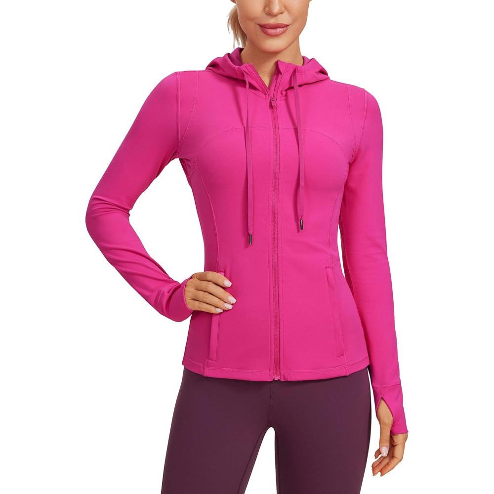imageCRZ YOGA Butterluxe Hooded Athletic Jackets for Women  Full Zip Track Casual Tops with Thumb Holes PocketsHibiscus Purple