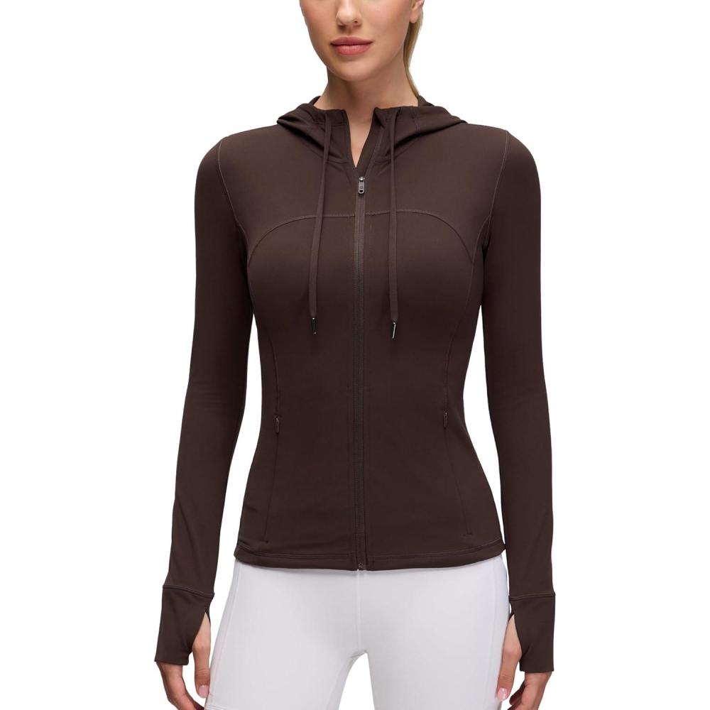 imageCRZ YOGA Butterluxe Hooded Athletic Jackets for Women  Full Zip Track Casual Tops with Thumb Holes PocketsHot Fudge Brown