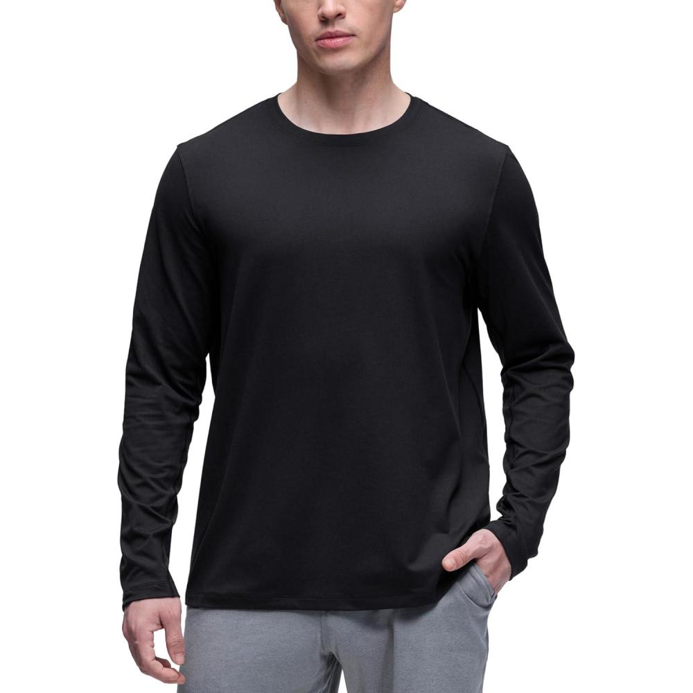 imageCRZ YOGA Cloud Jersey Long Sleeve Shirts for Men  Crewneck Breathable Casual Workout TShirts Soft Basic TopsBlack