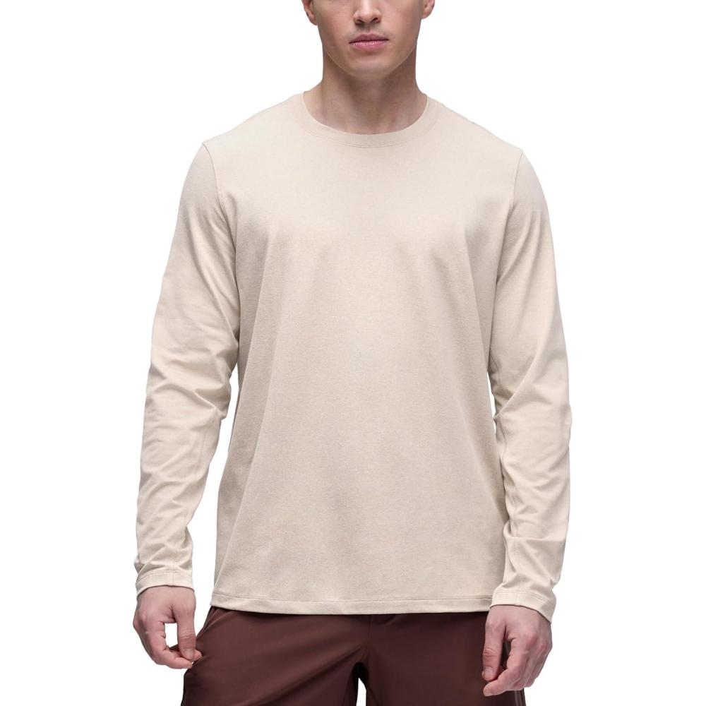 imageCRZ YOGA Cloud Jersey Long Sleeve Shirts for Men  Crewneck Breathable Casual Workout TShirts Soft Basic TopsMojave Tan