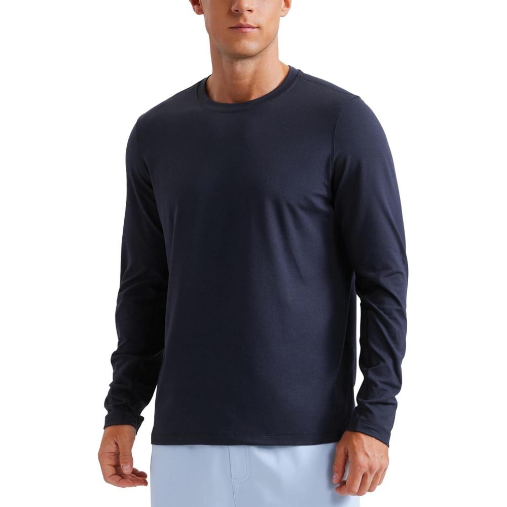 imageCRZ YOGA Cloud Jersey Long Sleeve Shirts for Men  Crewneck Breathable Casual Workout TShirts Soft Basic TopsNavy