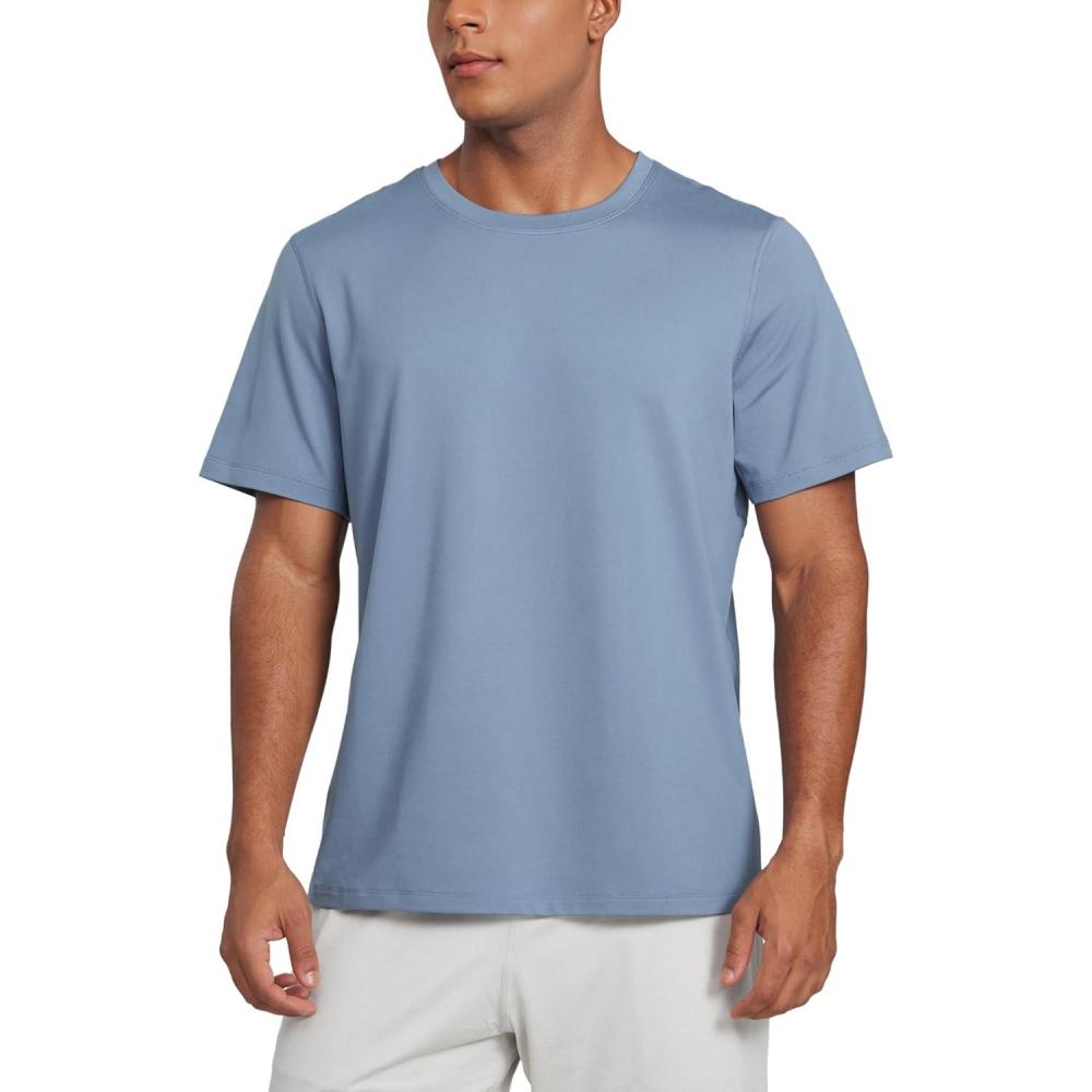 imageCRZ YOGA Cloud Jersey Midweight Shirts for Men  Short Sleeve Soft Breathable Lounge Casual Athletic Basic TShirts TopsSlate Blue