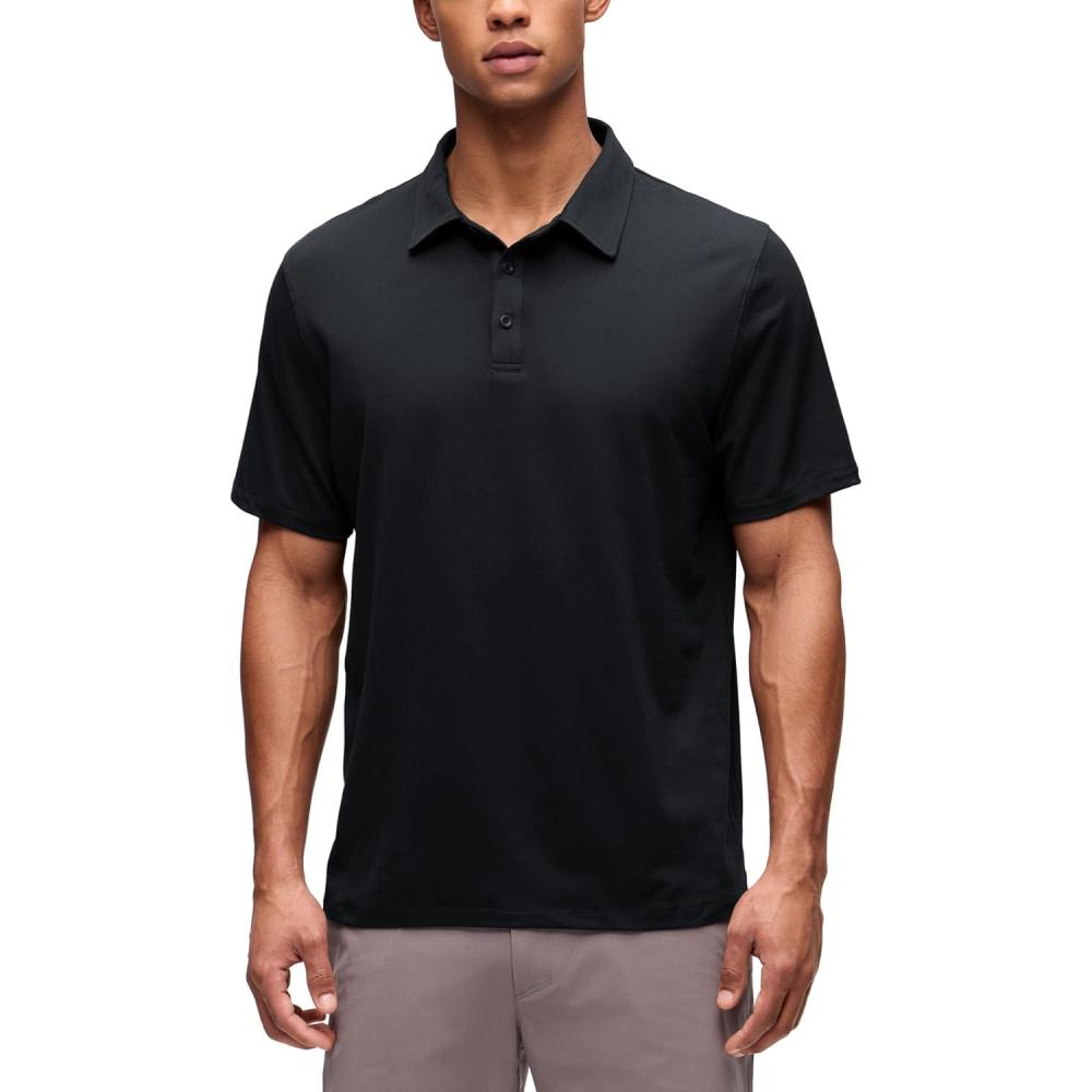 imageCRZ YOGA Cloud Jersey Polo Shirts for Men  Midweight Golf Short Sleeve Tops Soft Athletic Casual TShirtsBlack