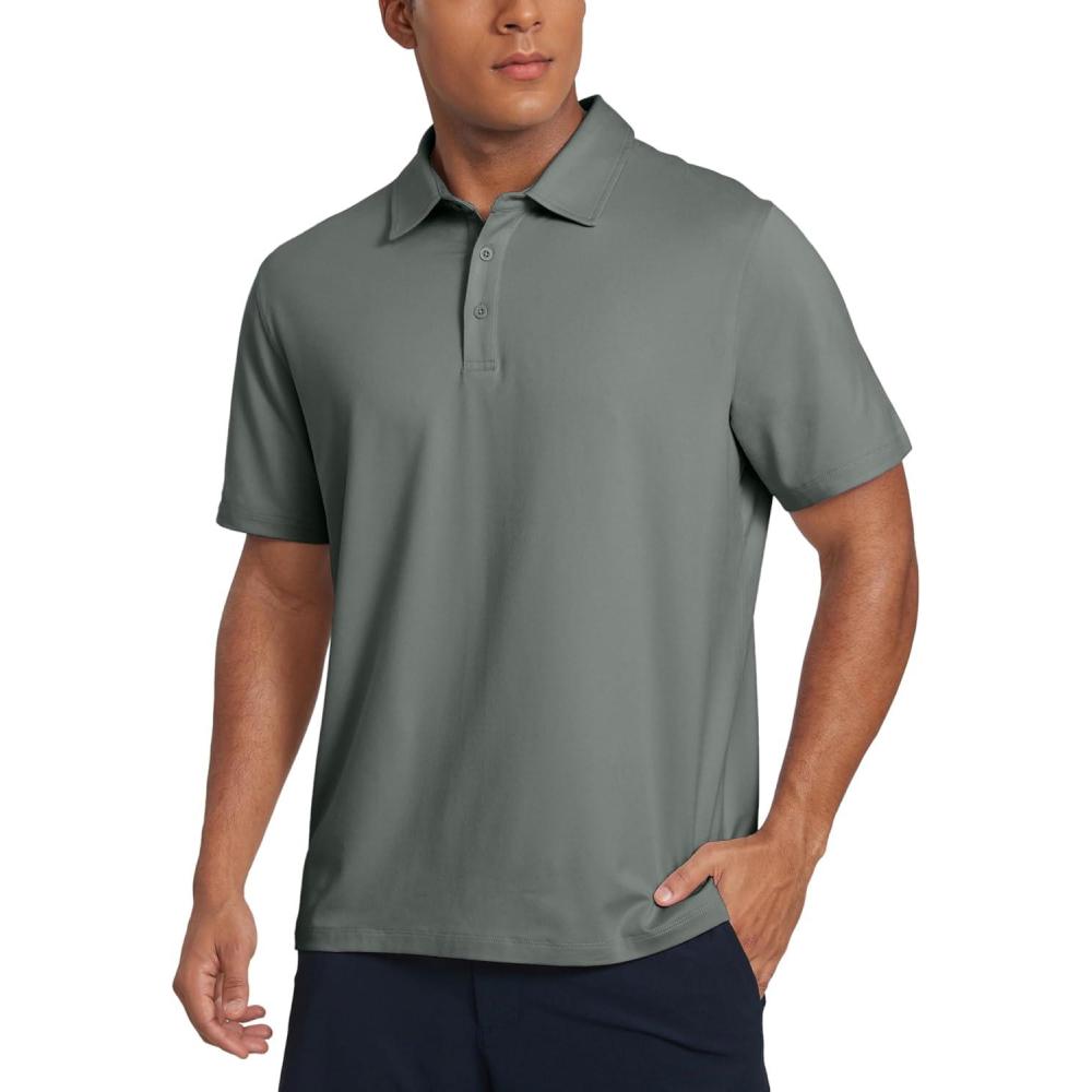 imageCRZ YOGA Cloud Jersey Polo Shirts for Men  Midweight Golf Short Sleeve Tops Soft Athletic Casual TShirtsGrey Sage