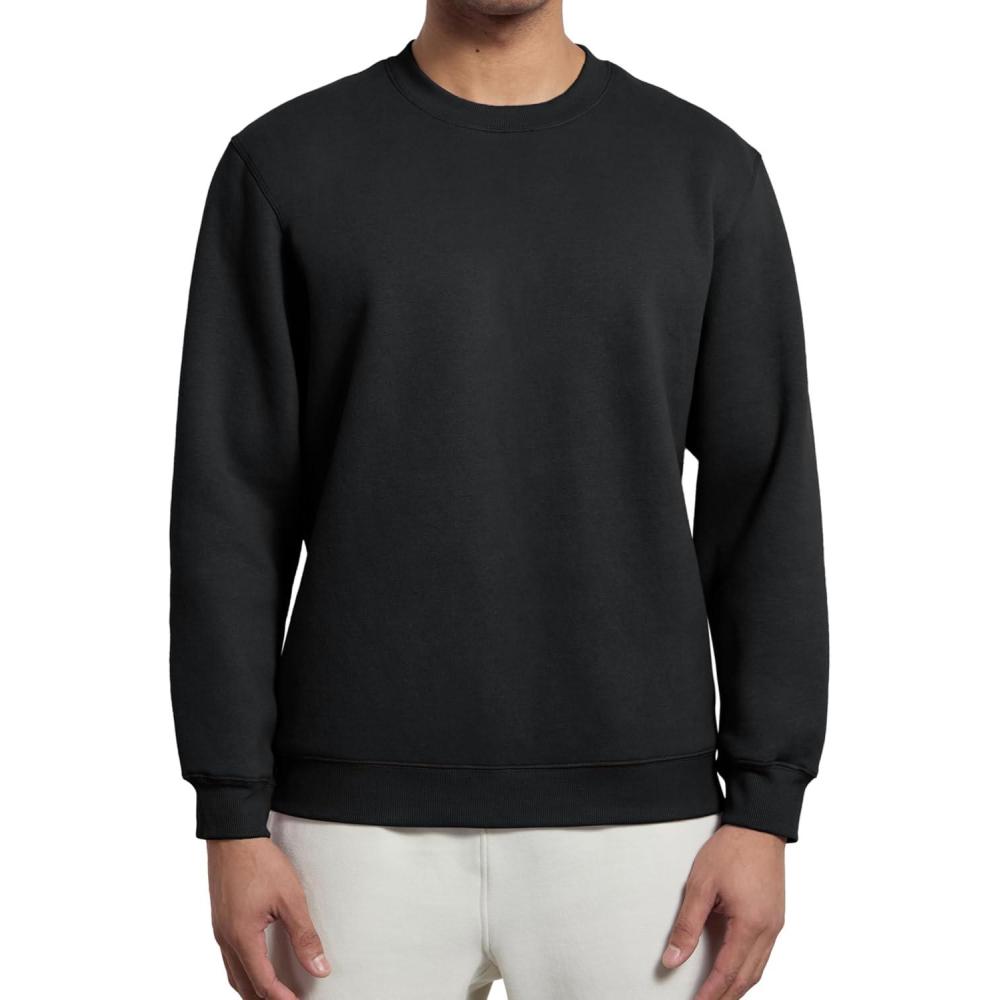 imageCRZ YOGA Cotton Fleece Lined Pullover Sweatshirts for Men  Crewneck Cozy Casual Athletic Daily Workout Sweat Shirt TopsBlack