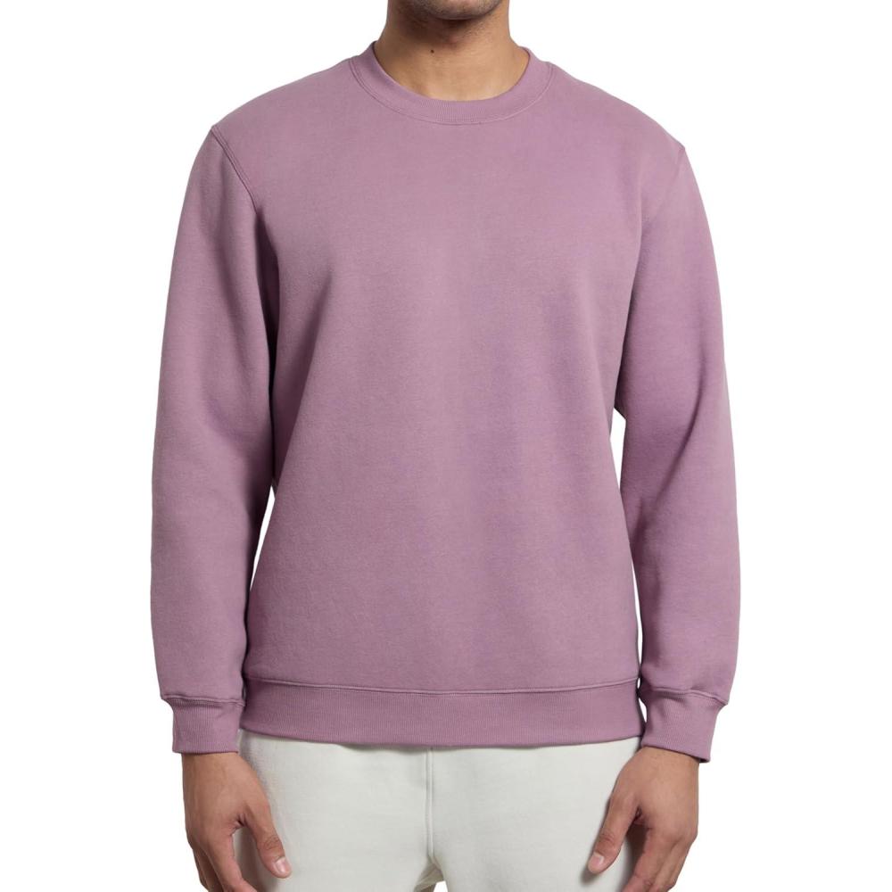 imageCRZ YOGA Cotton Fleece Lined Pullover Sweatshirts for Men  Crewneck Cozy Casual Athletic Daily Workout Sweat Shirt TopsLight Lavender