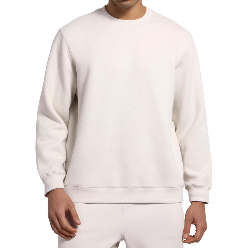 imageCRZ YOGA Cotton Fleece Lined Pullover Sweatshirts for Men  Crewneck Cozy Casual Athletic Daily Workout Sweat Shirt TopsMilky White