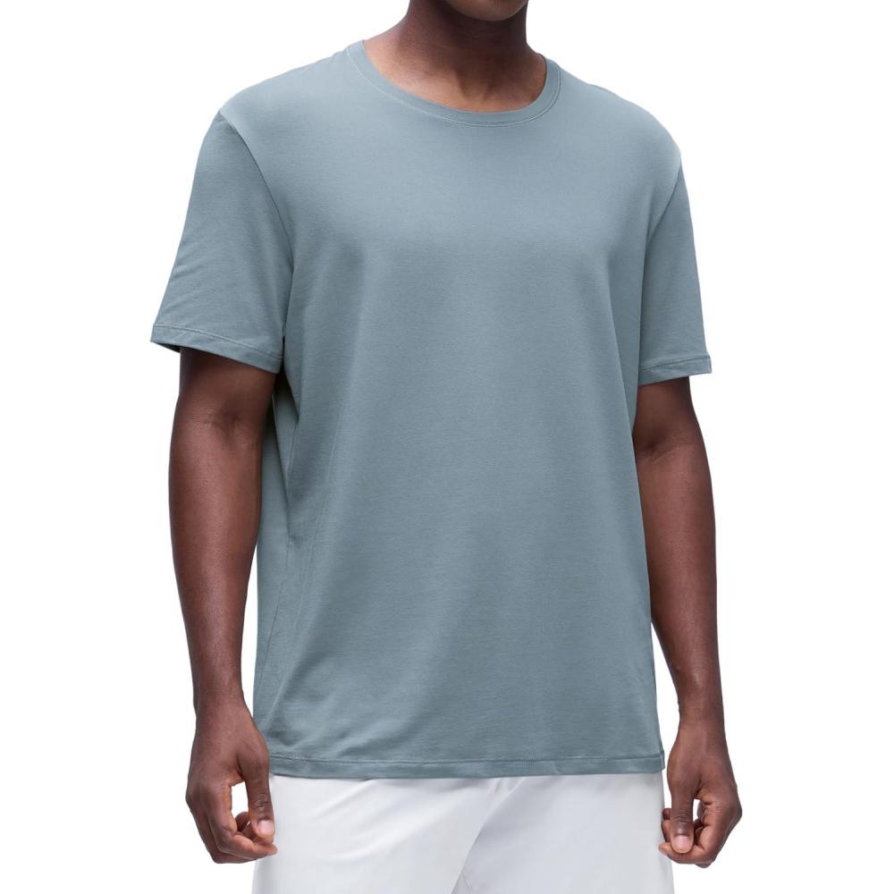 imageCRZ YOGA CottonBlend Athletic Shirts for Men  Short Sleeve Moisture Wicking Soft Workout Casual Tee Tops Basic TShirtBelgian Blue