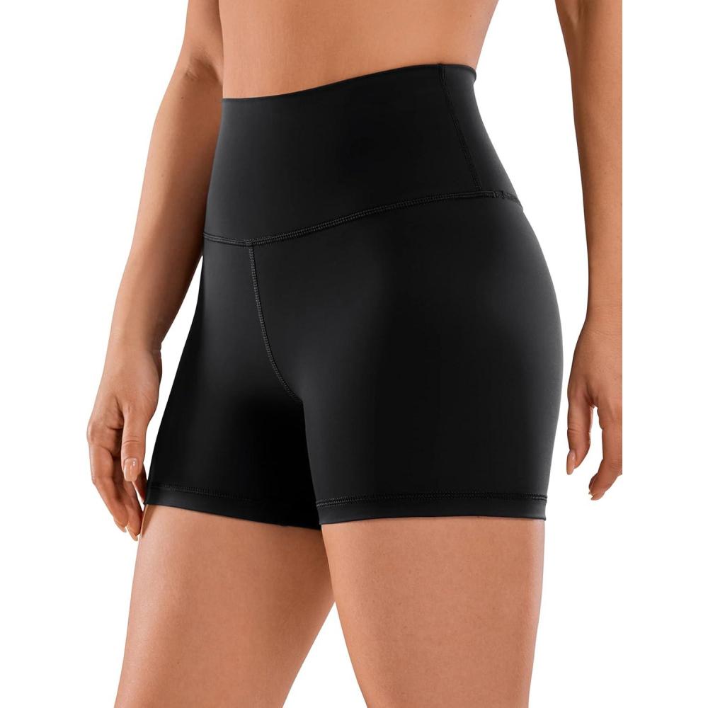 imageCRZ YOGA Naked Feeling Biker Shorts 4  High Waist Yoga Workout Running Gym Spandex WomensBlack