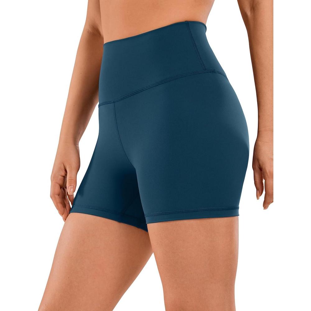 imageCRZ YOGA Naked Feeling Biker Shorts 4  High Waist Yoga Workout Running Gym Spandex WomensFrench Navy