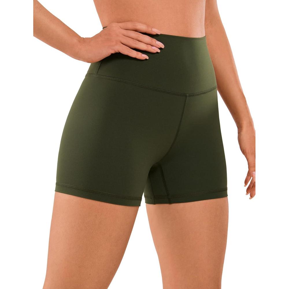 imageCRZ YOGA Naked Feeling Biker Shorts 4  High Waist Yoga Workout Running Gym Spandex WomensOlive Green