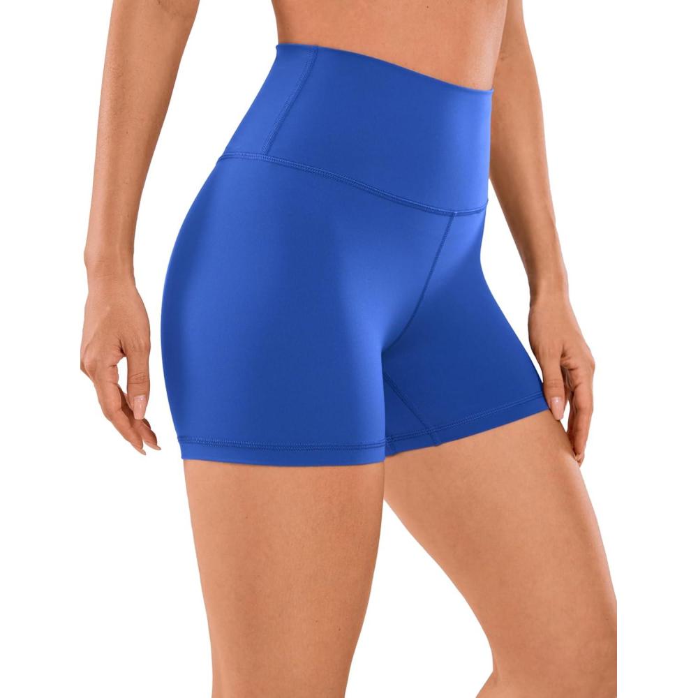 imageCRZ YOGA Naked Feeling Biker Shorts 4  High Waist Yoga Workout Running Gym Spandex WomensWaves Blue