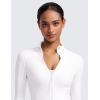 imageCRZ YOGA Butterluxe Waist Length Jackets for Women  Full Zip Athletic Track Tops with Thumb Holes PocketsWhite