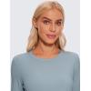 imageCRZ YOGA Pima Cotton Long Sleeve Workout Shirts for Women Loose Cropped Tops Athletic Sports TShirtCambric Blue
