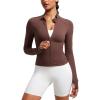 imageCRZ YOGA Butterluxe Waist Length Jackets for Women  Full Zip Athletic Track Tops with Thumb Holes PocketsTaupe