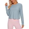 imageCRZ YOGA Pima Cotton Long Sleeve Workout Shirts for Women Loose Cropped Tops Athletic Sports TShirtCambric Blue
