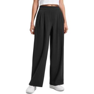 imageCRZ YOGA 4Way Stretch Wide Leg Work Pants for Women 29quot  Bussiness Casual Trousers with PocketsBlack