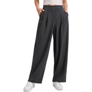 imageCRZ YOGA 4Way Stretch Wide Leg Work Pants for Women 29quot  Bussiness Casual Trousers with PocketsInk Gray